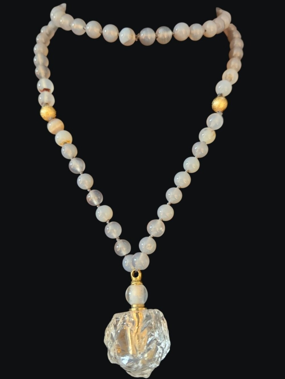 New Aviva Stanoff Smoky Quartz Beaded Necklace Sea Glass Bottle Pendant